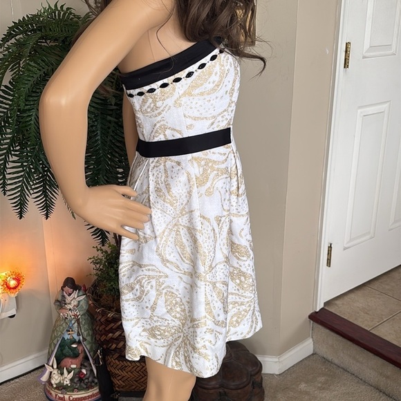 Lilly Pulitzer Christine Strapless Dress Gold Metallic Floral Black Beaded - Picture 14 of 15